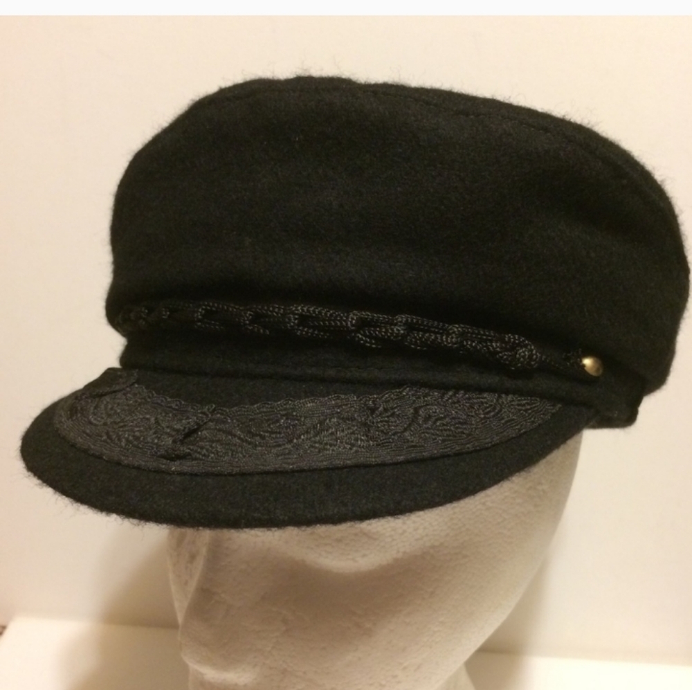 Greek Fisherman’s Hat Black Wool Red Satin Lining